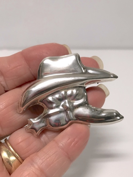 TA-97 Mexico 925 Jewelry - Sterling Silver (925) Cowboy Hat, Boot & Spur Pendant, Brooch